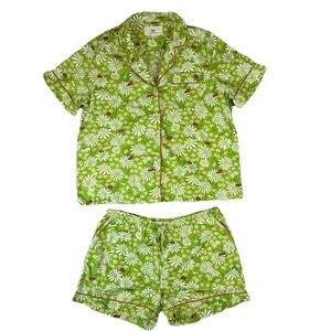 Print Fresh Pajama Pjs Short Set Lucky Daisy Sz L Green Organic Cotton Ladybug